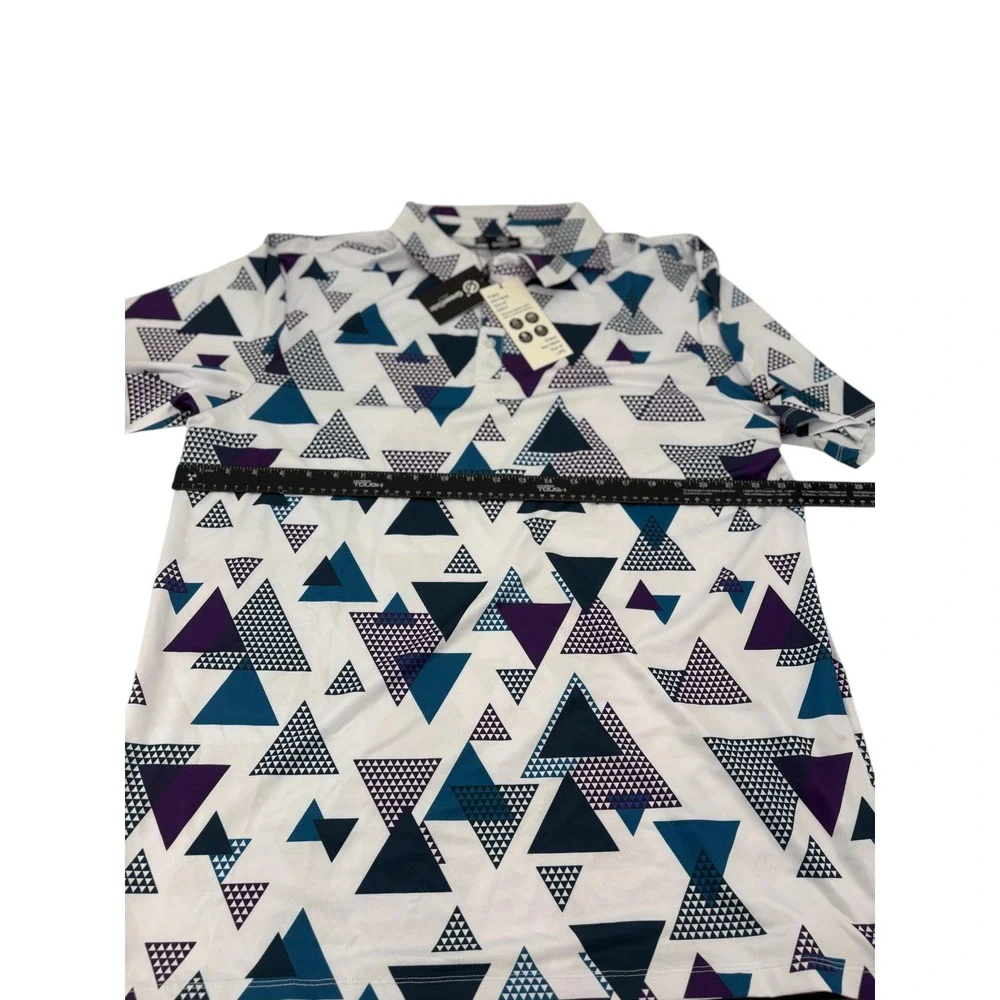 GreenSide Golf Polo Mens XXL Shirt White Purple Teal Geometric Triangle Print